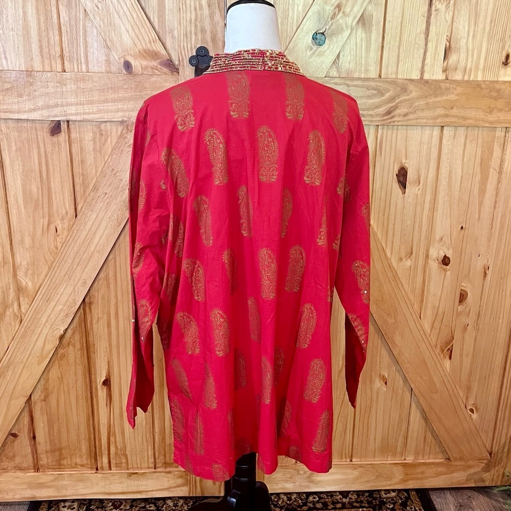 Denim 24/7 Red and Gold Ladies Embellished Long Sleeve Tunic - Picture 8 of 11